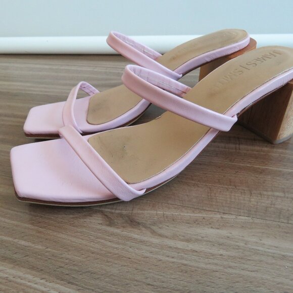 JAMES SMITH Sirenuse Strappy Leather Sandals Wood Block Heel Pastel Pink - Picture 2 of 16